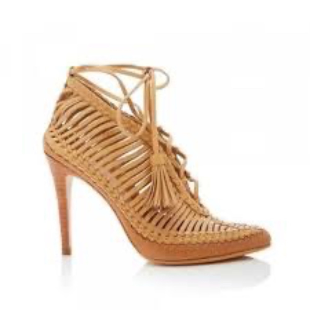 Ulla Johnson Yasmina Tan Lace Up Tassel‎ Trim Leather Pumps Sz 40